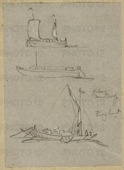 Three Sketches of Dusseldorf River Boats, n.d. Creator: William Alfred Delamotte.