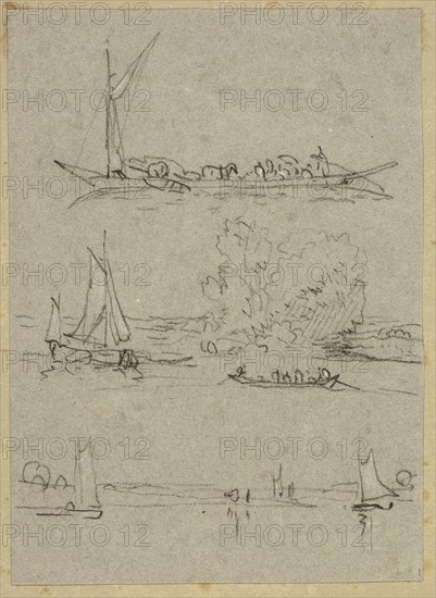 Three Sketches of Dusseldorf River Boats, n.d. Creator: William Alfred Delamotte.
