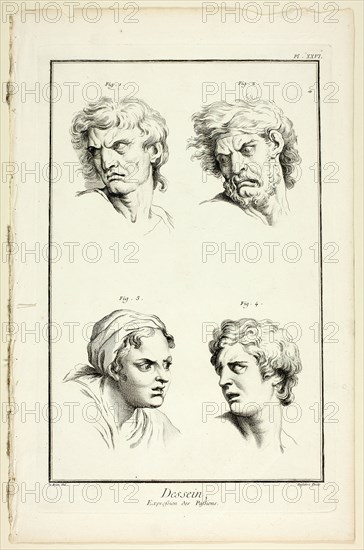 Drawing: Expressions of Emotion (Hate or Jealousy, Anger, Desire, Physical Pain), from ..., 1762/77. Creator: A. J. Defehrt.