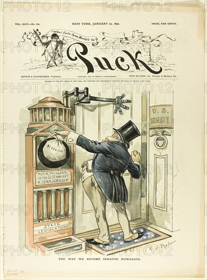 The Way We Become Senators Nowadays, from Puck, 1890. Creator: Charles Jay Taylor.