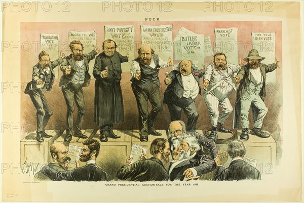 Grand Presidential Auction Sale, from Puck, 1888. Creator: Charles Jay Taylor.