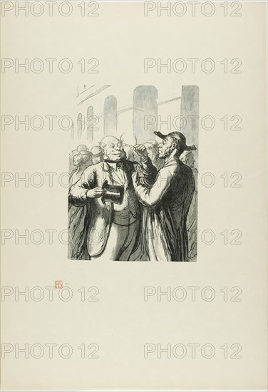 At the Universal Exhibition: Security check at the entrance: the bald need t..., 1867, printed 1920. Creator: Charles Maurand.