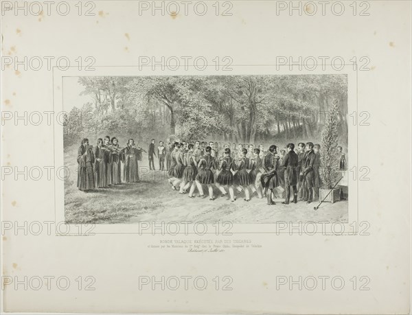 Wallachian Round, Performed by the Tsiganes and Danced by the Second Regiment Musicians at..., 1839. Creator: Auguste Raffet.