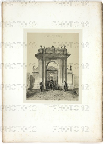 Entering the Villa Santucci, from Souvenirs d’Italie: Expédition de Rome, 1850. Creator: Auguste Raffet.