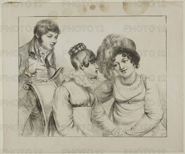 Man and Two Women Conversing, 1817. Creator: Vivant Denon.