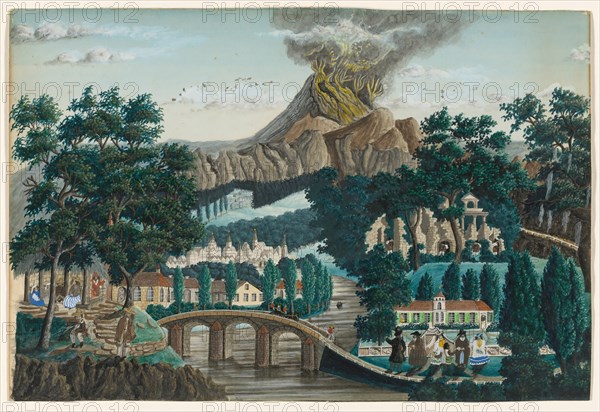 Landscape with Erupting Volcano, Bridge and Wedding Party, n.d. Creator: Ernst Damitz.