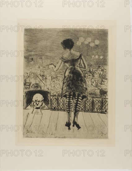 Plate from l'Assommoir (singer onstage with prompter), 1878. Creator: Gaston la Touche.