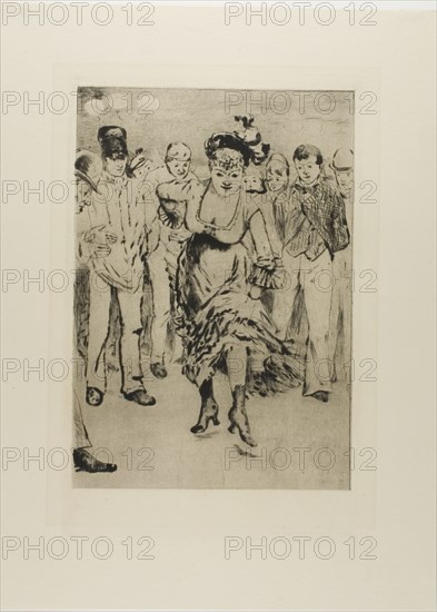 Plate from l'Assommoir (dancing woman with circle of onlookers), 1879. Creator: Gaston la Touche.