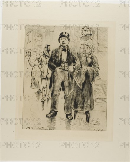 Plate from l'Assommoir (standing couple, with other figures in background), 1878. Creator: Gaston la Touche.