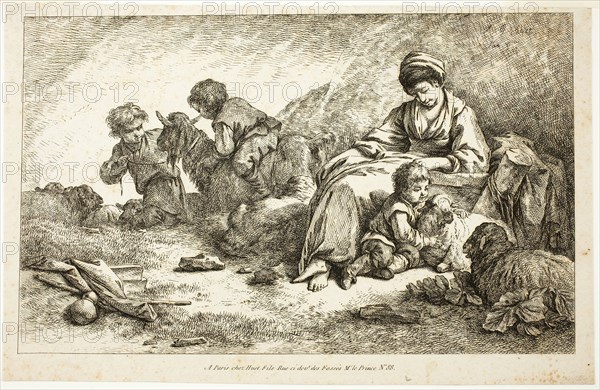Mother and Children with Sheep, n.d. Creator: Jean Baptiste Marie Huet.