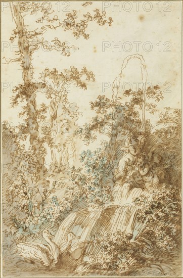 Capriccio with Fountain and Frolicking Swans, 1772. Creator: Jean Baptiste Marie Huet.