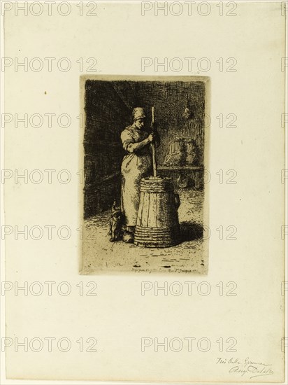 A Woman Churning, 1855. Creator: Jean Francois Millet.