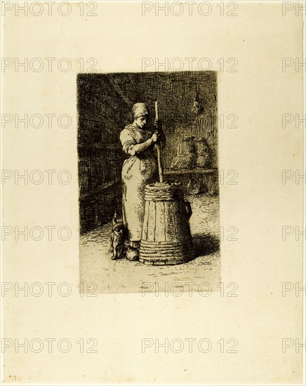 A Woman Churning, 1855. Creator: Jean Francois Millet.