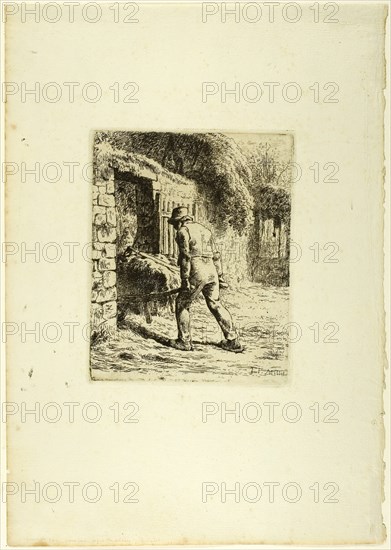 Peasant with a Wheelbarrow, 1855. Creator: Jean Francois Millet.