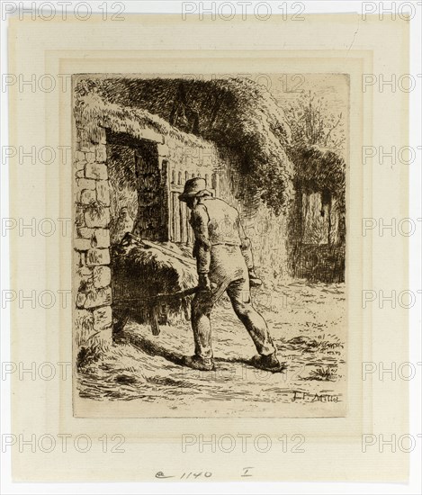 Peasant with a Wheelbarrow, 1855. Creator: Jean Francois Millet.