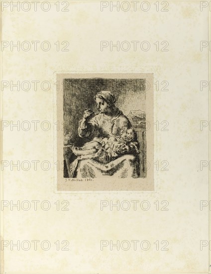 Woman Feeding Her Child, 1861. Creator: Jean Francois Millet.