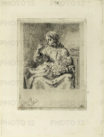 Woman Feeding Her Child, 1861. Creator: Jean Francois Millet.