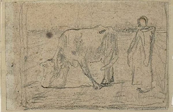 Study for Woman Pasturing her Cow, c. 1858. Creator: Jean Francois Millet.