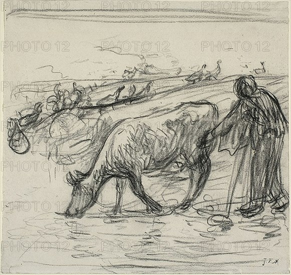 Peasant Watering Her Cow, 1871/1873. Creator: Jean Francois Millet.