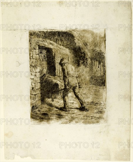 Peasant with a Wheelbarrow, 1855. Creator: Jean Francois Millet.