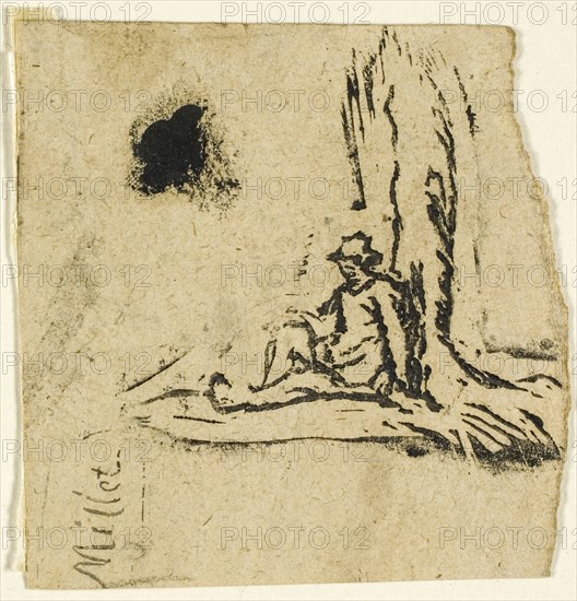 Sketches, Fragment: Peasant Seated at the Foot of a Tree, after 1863. Creator: Jean Francois Millet.