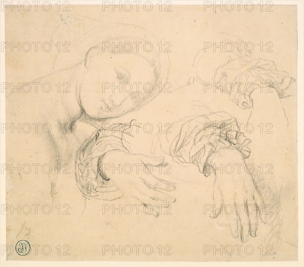 Sheet of Studies with the Head of the Fornarina and Hands of Madame de Senonnes, 1814/16. Creator: Jean-Auguste-Dominique Ingres.