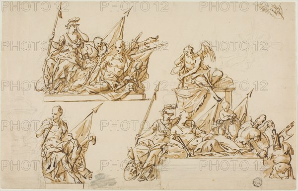 Unexecuted Designs for the Monument to the First Duke of Marlborough, c. 1733. Creators: John Michael Rysbrack, Sir James Thornhill.