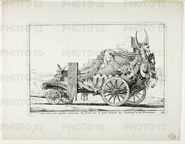 Char tiré par quatre chevaux de front, Sur lequel étaient les Sultanes et les Eunuques, pl..., 1748. Creator: Joseph-Marie Vien the Elder.