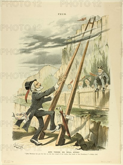 And There He Will Stick!, from Puck, published April 6, 1887. Creator: Louis Dalrymple.