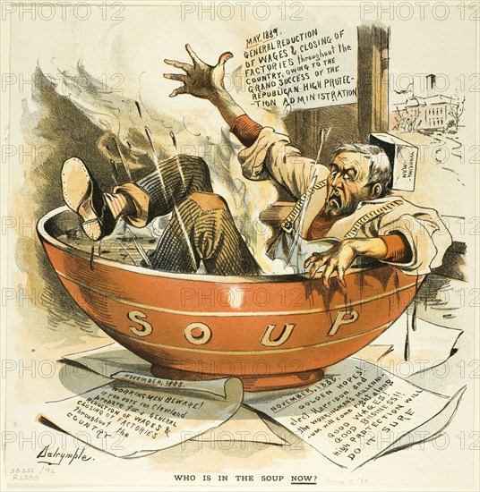 Who Is in the Soup Now, from Puck, published May, 1889. Creator: Louis Dalrymple.