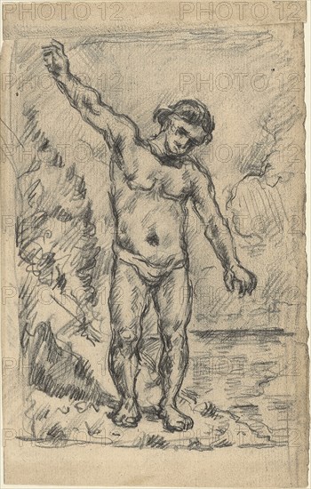 Bather With Outstretched Arms (recto); Study of a Tree (verso), 1874/77. Creator: Paul Cezanne.