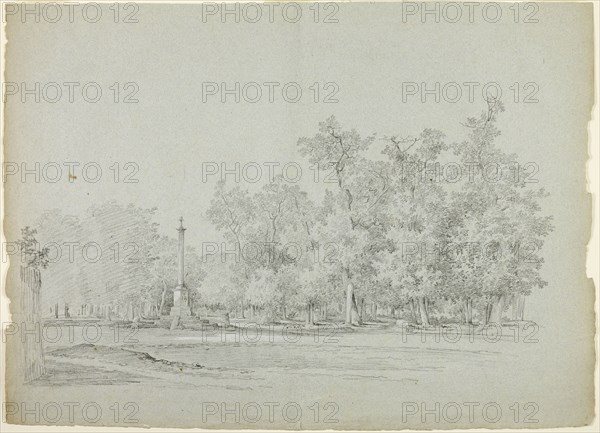 View of the Park st Versailles: Landscape with Memorial Column and Grove of Trees, n.d. Creator: Pierre Antoine Mongin.