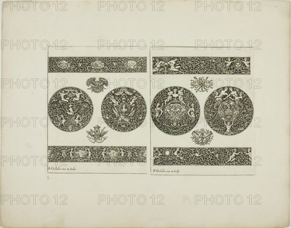 Plate Six, from Book of Ornament, 1704. Creator: Simon Gribelin.