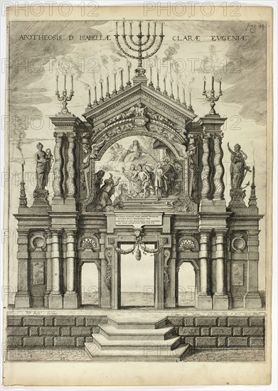 Stage in Memory of Isabella Clara Eugenia, plate 24 from Casperius Gevartius, Pompa Introi..., 1642. Creator: Theodoor van Thulden.