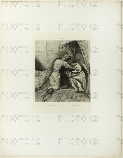 He Smothers Her, plate thirteen from Othello, 1844. Creator: Theodore Chasseriau.