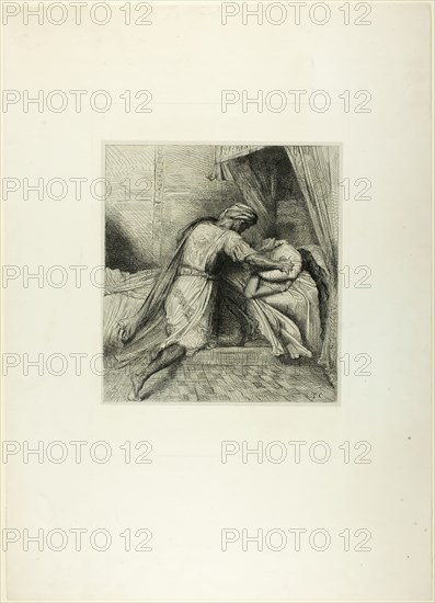 He Smothers Her, plate thirteen from Othello, 1844. Creator: Theodore Chasseriau.