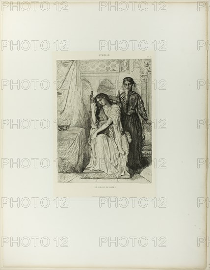 The Willow Song, plate nine from Othello, 1844. Creator: Theodore Chasseriau.