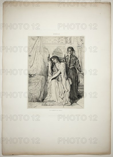 The Willow Song, plate nine from Othello, 1844. Creator: Theodore Chasseriau.