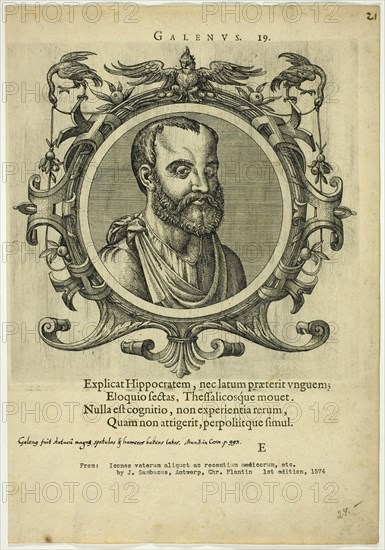 Portrait of Galenus, published 1574. Creators: Unknown, Johannes Sambucus.