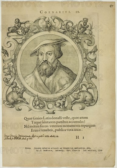 Portrait of Cornarius, published 1574. Creators: Unknown, Johannes Sambucus.