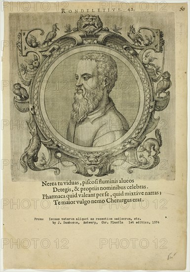 Portrait of Rondeletius, published 1574. Creators: Unknown, Johannes Sambucus.