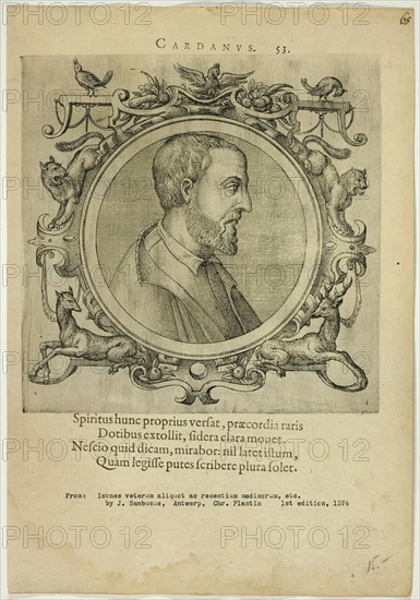 Portrait of Cardanus, published 1574. Creators: Unknown, Johannes Sambucus.