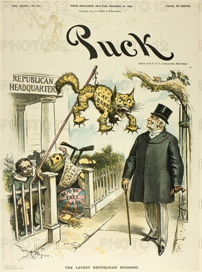 The Latest Republican Bugaboo, from Puck, published November 2, 1892. Creator: William Allen Rogers.