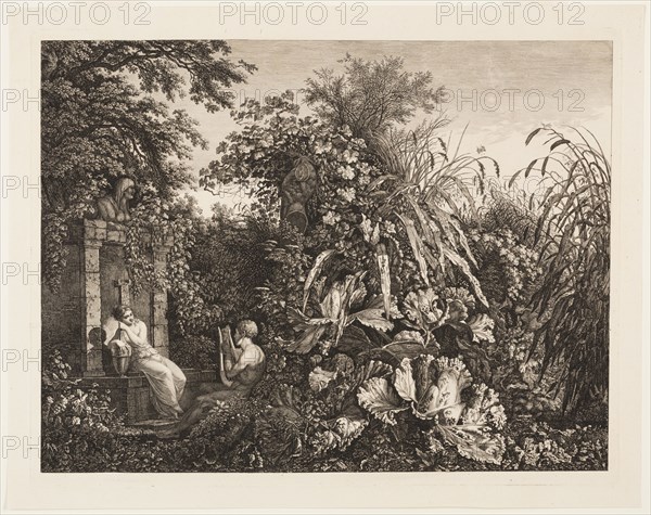 Youth Playing a Lyre to a Maiden by a Fountain, 1803. Creator: Carl Wilhelm Kolbe the elder.