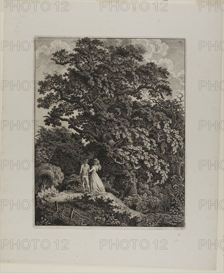 Woodland Landscape with an Elegant Couple Walking Beneath an Oak, 1796/1800. Creator: Carl Wilhelm Kolbe the elder.