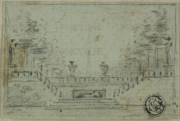 Staircase and Terrace in Formal Garden, n.d. Creator: Domenico Quaglio II.