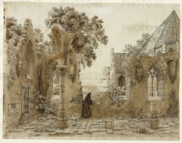 Monk in the Ruins of a Monastery, 1820/1830. Creator: Domenico Quaglio II.