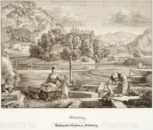 Monday: Rosenecker Garden before Salzburg, 1823. Creator: Ferdinand Olivier.