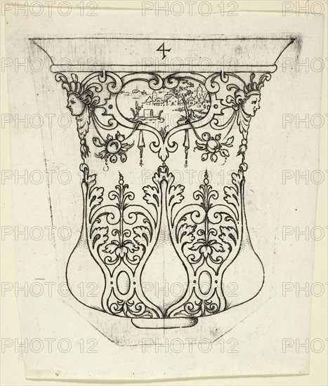 Plate 4, from twenty ornamental designs for goblets and beakers, 1604. Creator: Master AP.