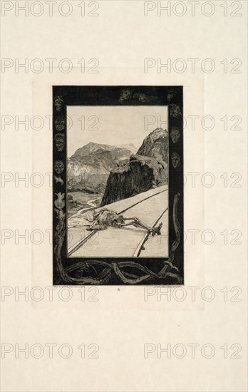 On the Rails, plate eight from On Death, Part I, 1889. Creator: Max Klinger.